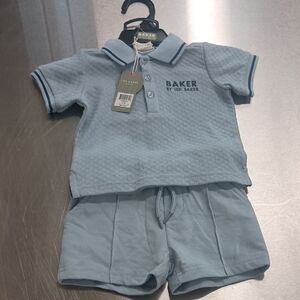 NWT Ted Baker 0-3 Months Baby Blue Polo and Shorts Set. Stylish.